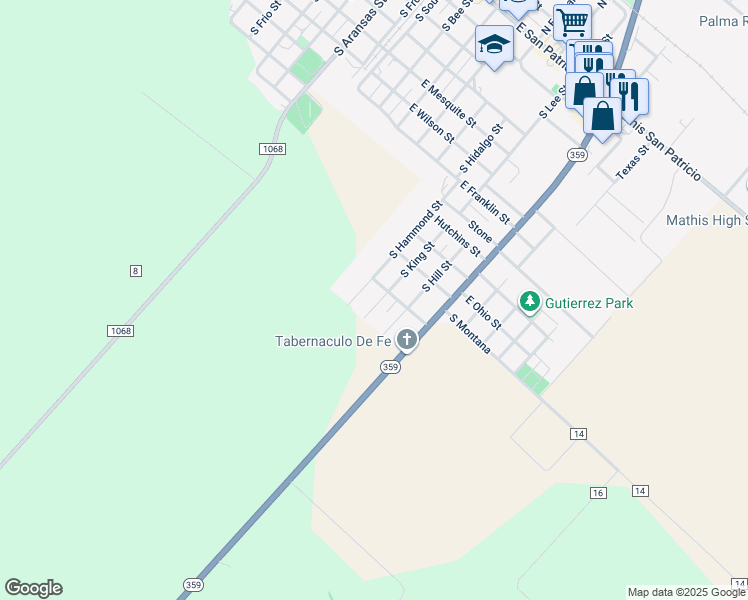 map of restaurants, bars, coffee shops, grocery stores, and more near 1214 South King Street in Mathis