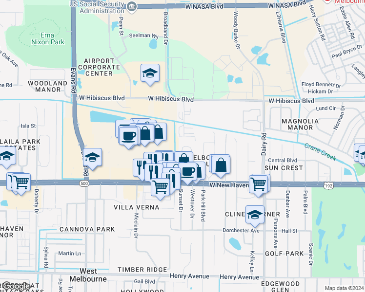 map of restaurants, bars, coffee shops, grocery stores, and more near 51 Piney Branch Way in Melbourne