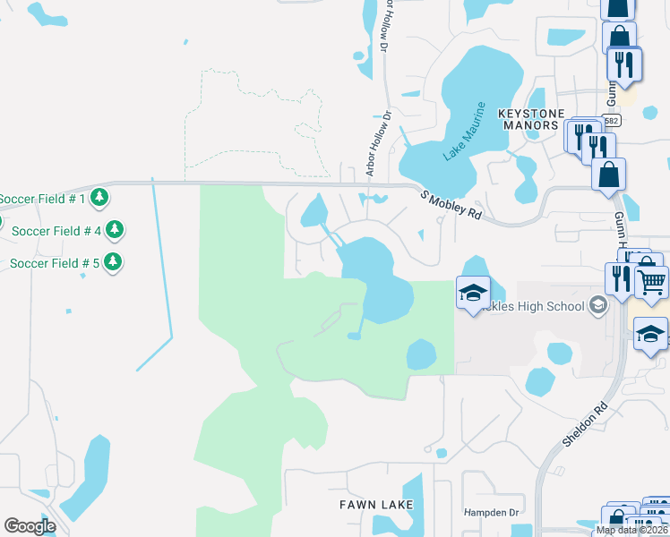 map of restaurants, bars, coffee shops, grocery stores, and more near 14801 Donald Ross Court in Tampa