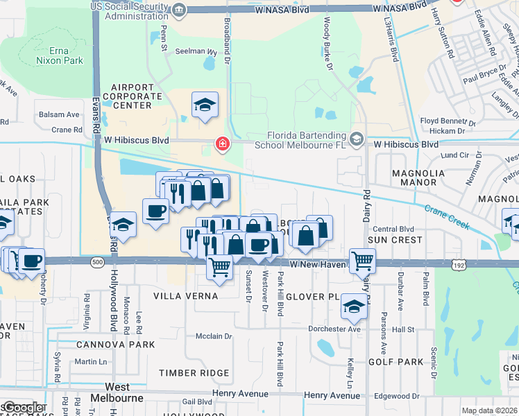 map of restaurants, bars, coffee shops, grocery stores, and more near 51 Piney Branch Way in Melbourne