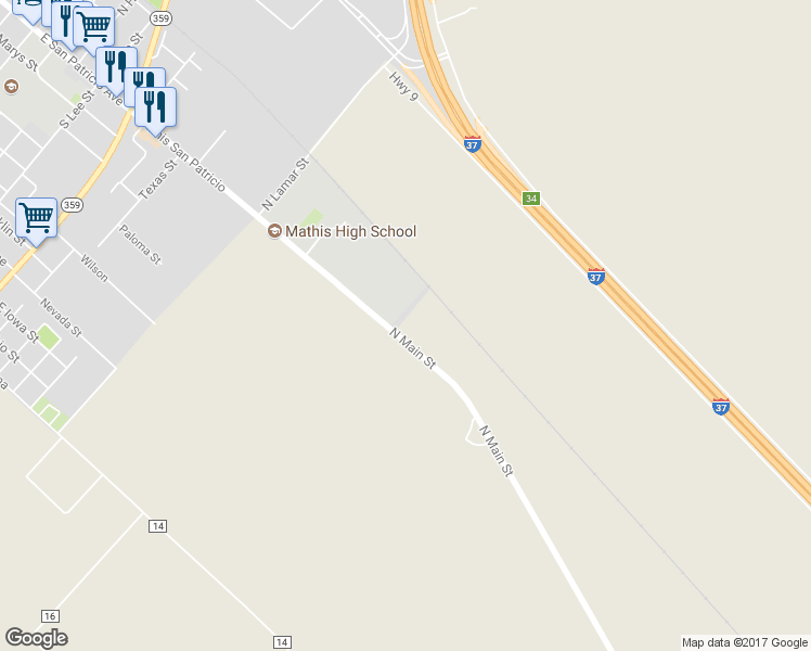 map of restaurants, bars, coffee shops, grocery stores, and more near 9214 Farm to Market 666 in Mathis