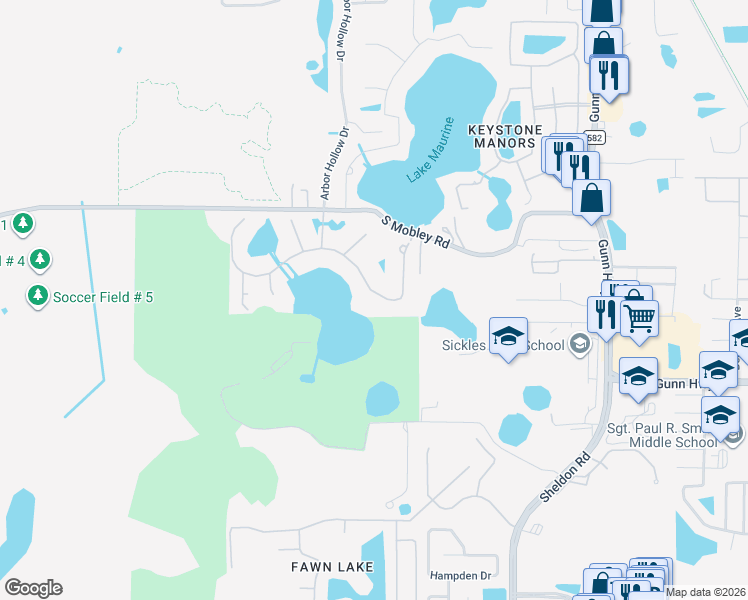 map of restaurants, bars, coffee shops, grocery stores, and more near 9130 Tillinghast Drive in Tampa