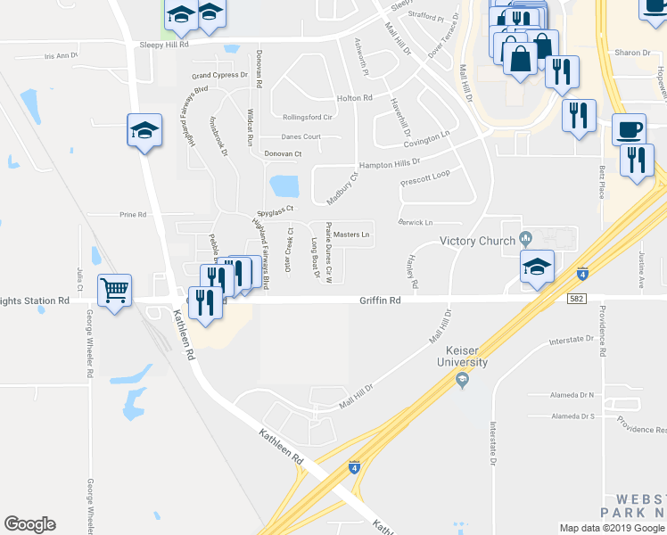 map of restaurants, bars, coffee shops, grocery stores, and more near 3112 Prairie Dunes Circle East in Lakeland