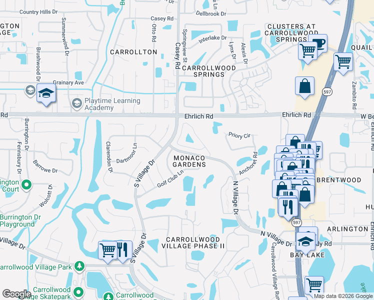 map of restaurants, bars, coffee shops, grocery stores, and more near 4234 Forester Lane in Tampa