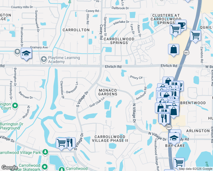 map of restaurants, bars, coffee shops, grocery stores, and more near 4234 Forester Lane in Tampa