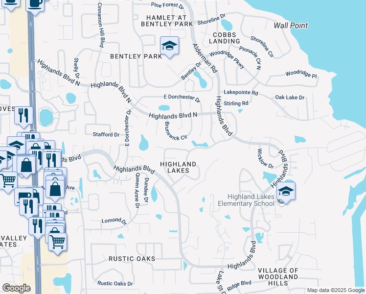 map of restaurants, bars, coffee shops, grocery stores, and more near 1635 Glengarry Drive in Palm Harbor