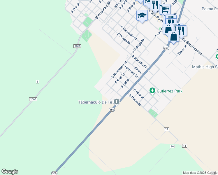 map of restaurants, bars, coffee shops, grocery stores, and more near 1214 South King Street in Mathis
