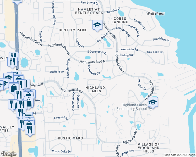 map of restaurants, bars, coffee shops, grocery stores, and more near 1635 Glengarry Drive in Palm Harbor