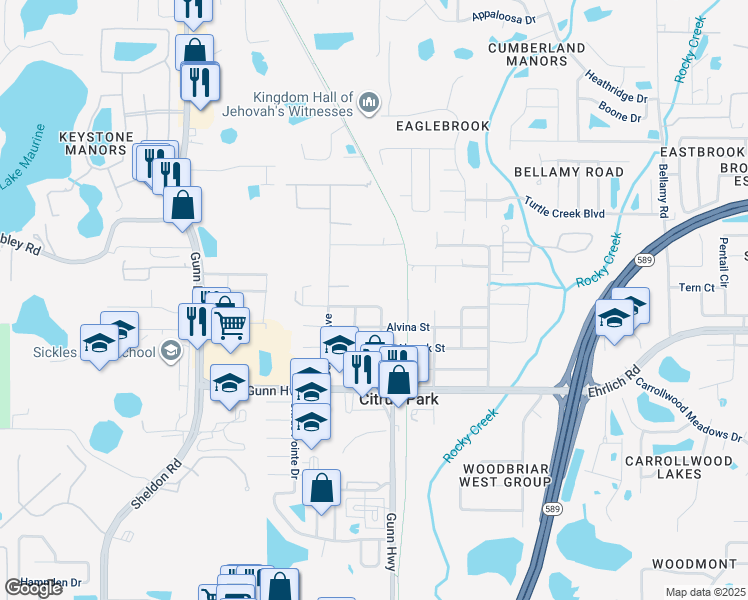 map of restaurants, bars, coffee shops, grocery stores, and more near 7613 Amherst Street in Tampa