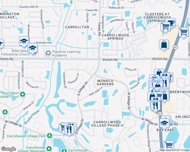 map of restaurants, bars, coffee shops, grocery stores, and more near 14519 Nettlecreek Road in Tampa