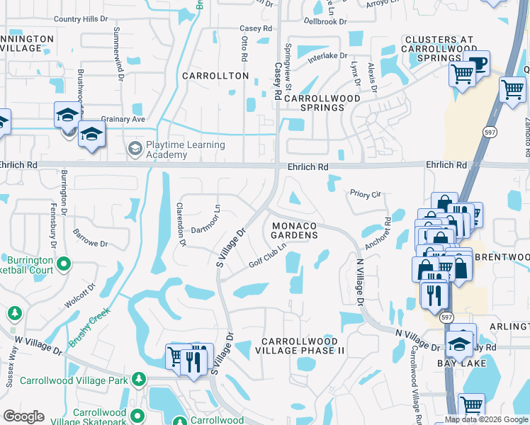 map of restaurants, bars, coffee shops, grocery stores, and more near 14534 Nettle Creek Rd in Tampa