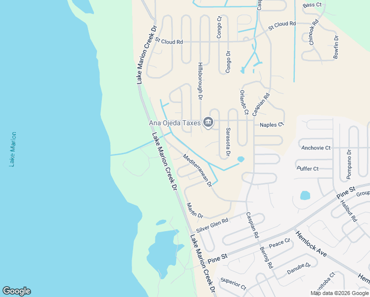 map of restaurants, bars, coffee shops, grocery stores, and more near 1501 Mediterranean Drive in Poinciana