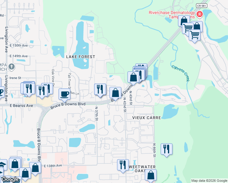 map of restaurants, bars, coffee shops, grocery stores, and more near in University