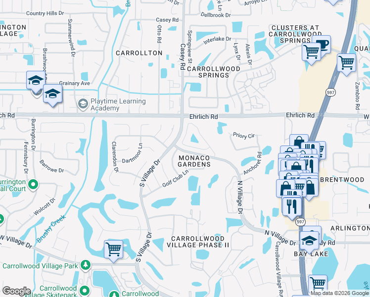 map of restaurants, bars, coffee shops, grocery stores, and more near 4234 Forester Lane in Tampa