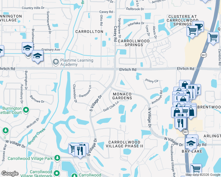map of restaurants, bars, coffee shops, grocery stores, and more near 14519 Nettlecreek Road in Tampa