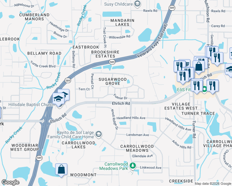 map of restaurants, bars, coffee shops, grocery stores, and more near 5464 Fulmar Drive in Tampa