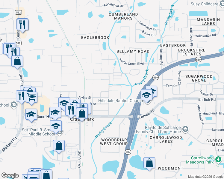 map of restaurants, bars, coffee shops, grocery stores, and more near 7302 Amherst Street in Tampa