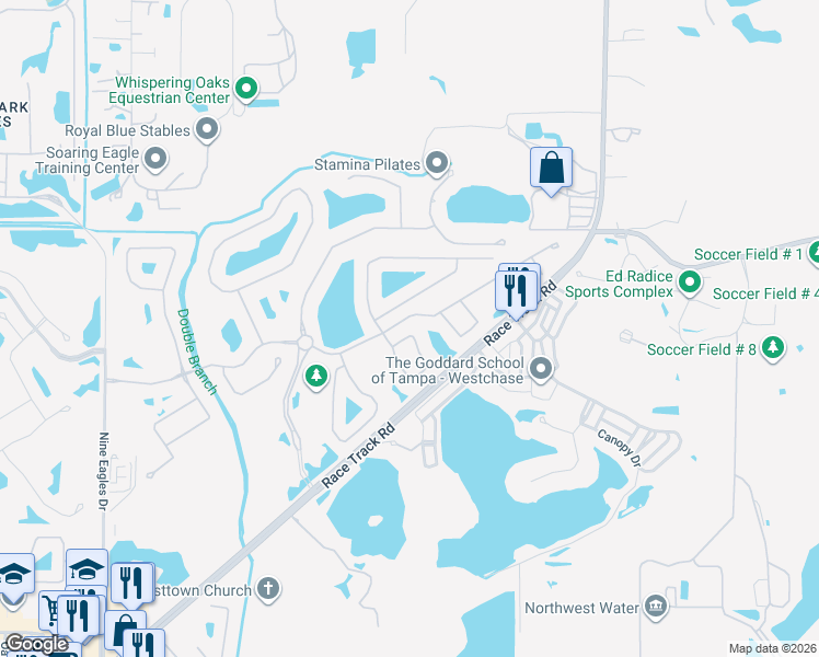 map of restaurants, bars, coffee shops, grocery stores, and more near 14639 Mirasol Manor Court in Tampa