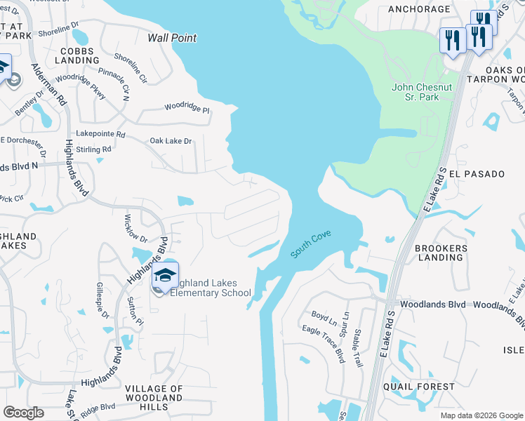 map of restaurants, bars, coffee shops, grocery stores, and more near 3933 Talah Drive in Palm Harbor