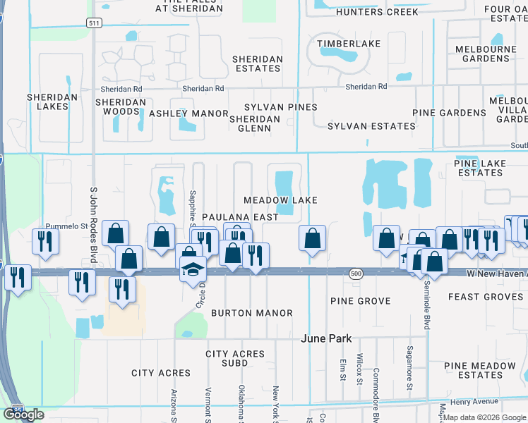 map of restaurants, bars, coffee shops, grocery stores, and more near 1792 Vista Lake Circle in Melbourne