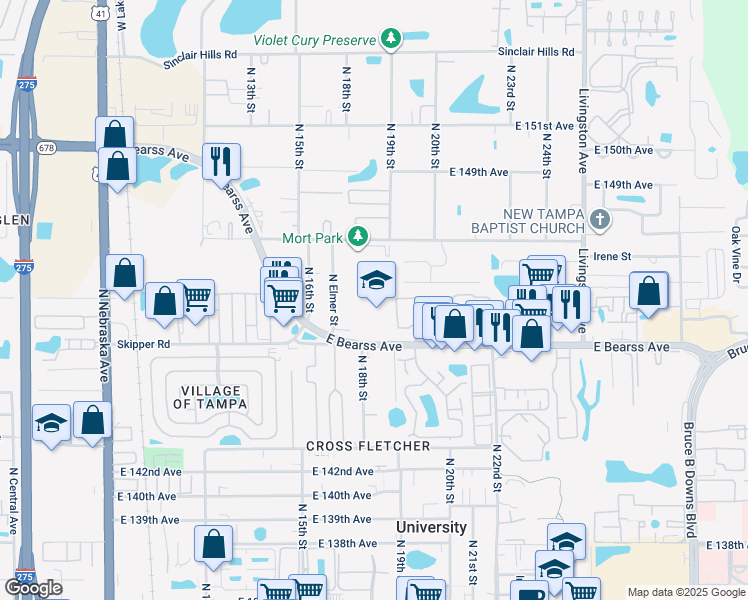 map of restaurants, bars, coffee shops, grocery stores, and more near 1806 East Bearss Avenue in Tampa