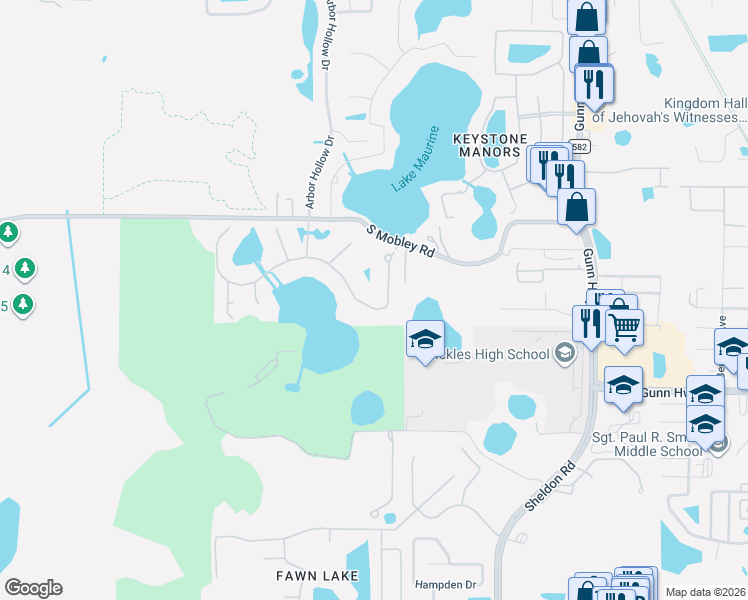 map of restaurants, bars, coffee shops, grocery stores, and more near 9127 Tillinghast Drive in Tampa