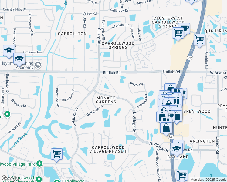 map of restaurants, bars, coffee shops, grocery stores, and more near 14612 Village Glen Circle in Tampa