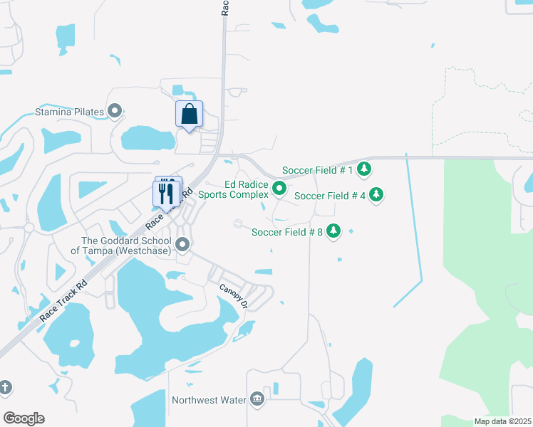 map of restaurants, bars, coffee shops, grocery stores, and more near 14720 Ed Radice Drive in Tampa