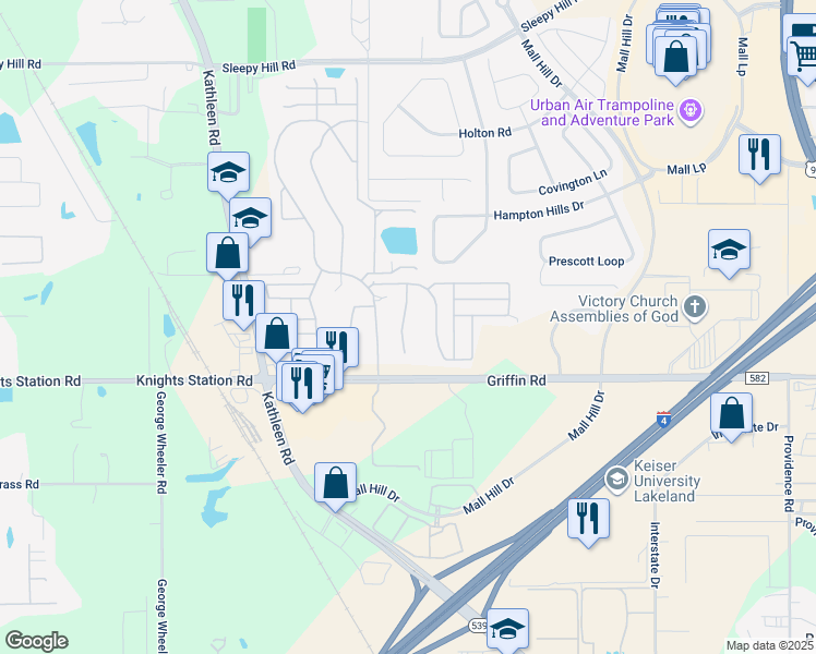 map of restaurants, bars, coffee shops, grocery stores, and more near 3153 Otter Creek Court in Lakeland