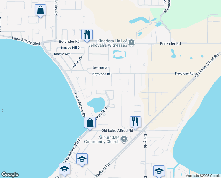 map of restaurants, bars, coffee shops, grocery stores, and more near 176 Julie Lane in Auburndale
