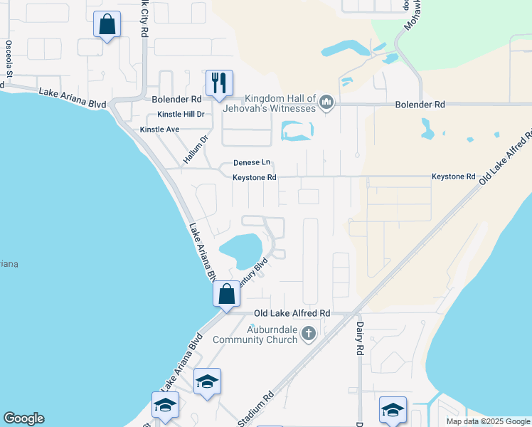 map of restaurants, bars, coffee shops, grocery stores, and more near 1203 Price Avenue in Auburndale