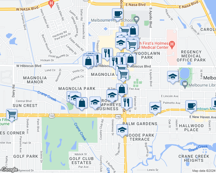 map of restaurants, bars, coffee shops, grocery stores, and more near 1616 Mitchell Street in Melbourne