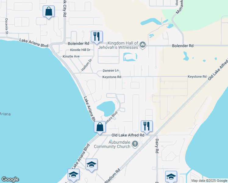 map of restaurants, bars, coffee shops, grocery stores, and more near 1204 Lynn Avenue in Auburndale