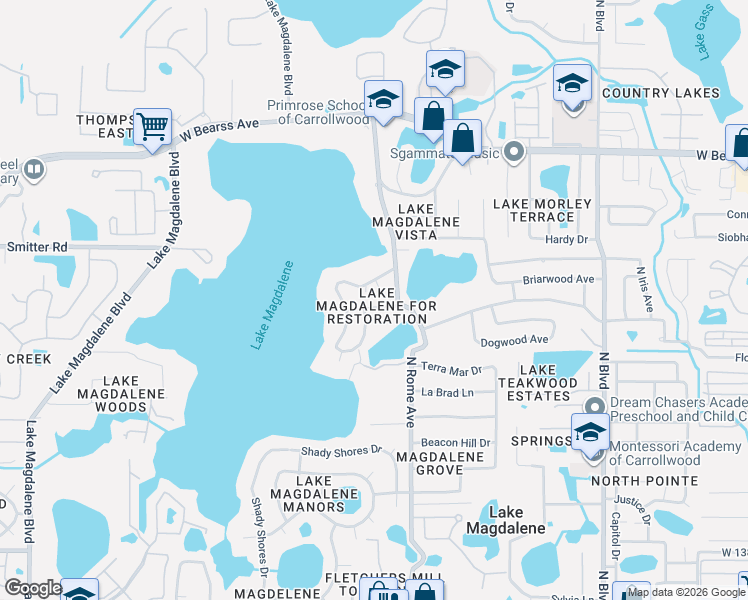 map of restaurants, bars, coffee shops, grocery stores, and more near 1707 Kaye Drive in Tampa