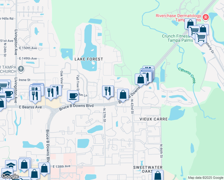 map of restaurants, bars, coffee shops, grocery stores, and more near 3964 Dream Oak Place in Tampa