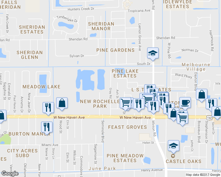 map of restaurants, bars, coffee shops, grocery stores, and more near 285 Gray Road in Melbourne