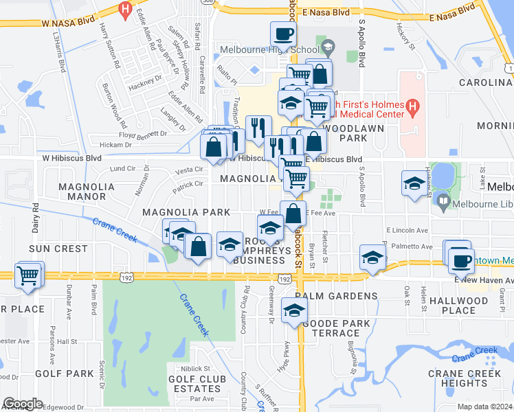 map of restaurants, bars, coffee shops, grocery stores, and more near 1625 Elizabeth Street in Melbourne