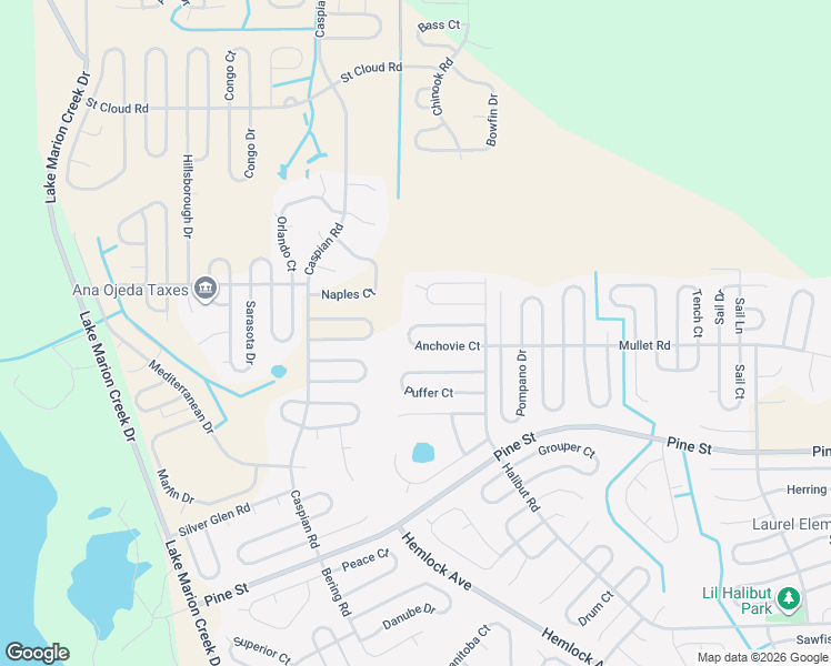 map of restaurants, bars, coffee shops, grocery stores, and more near 321 Anchovie Court in Kissimmee