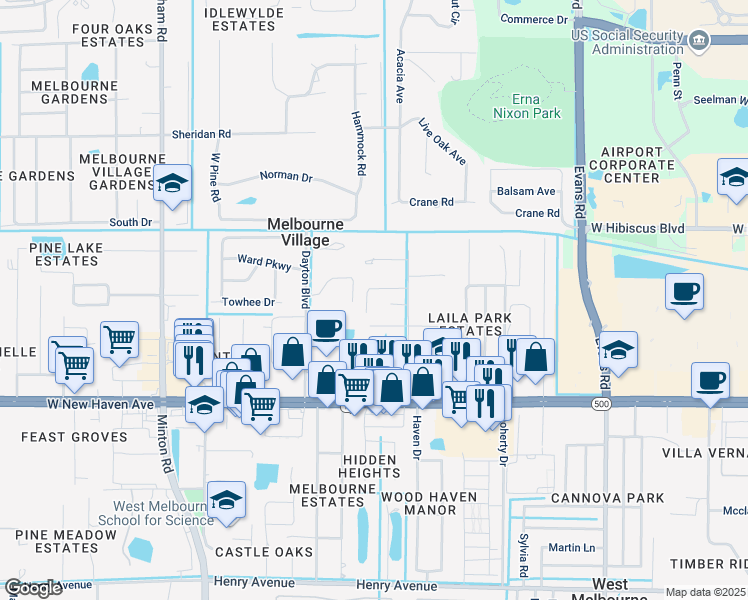 map of restaurants, bars, coffee shops, grocery stores, and more near 6152 Isla Street in Melbourne