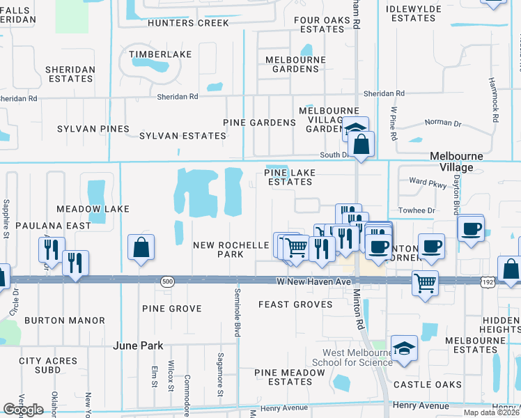 map of restaurants, bars, coffee shops, grocery stores, and more near 285 Gray Road in Melbourne