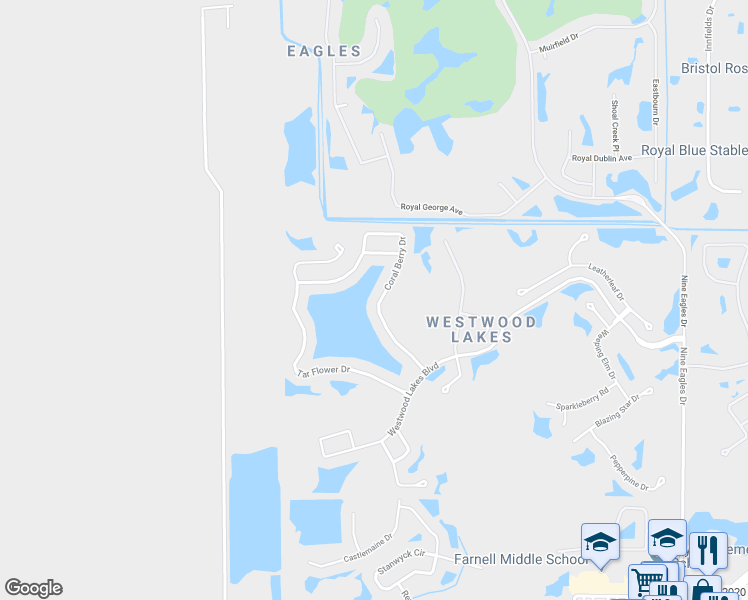 map of restaurants, bars, coffee shops, grocery stores, and more near 14630 Coral Berry Drive in Tampa