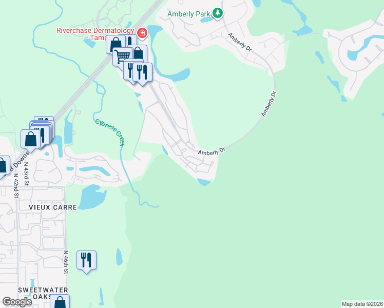 map of restaurants, bars, coffee shops, grocery stores, and more near 15424 Plantation Oaks Drive in Tampa