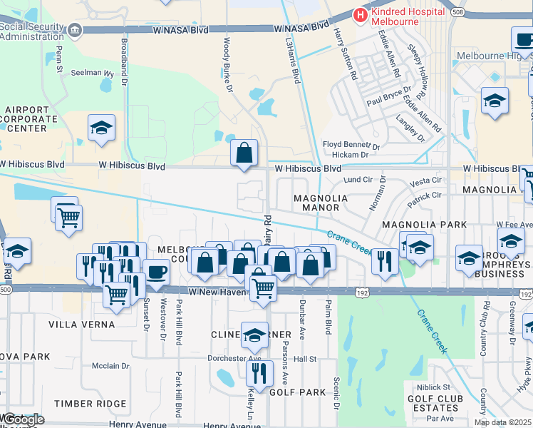 map of restaurants, bars, coffee shops, grocery stores, and more near 230 San Paulo Circle in West Melbourne