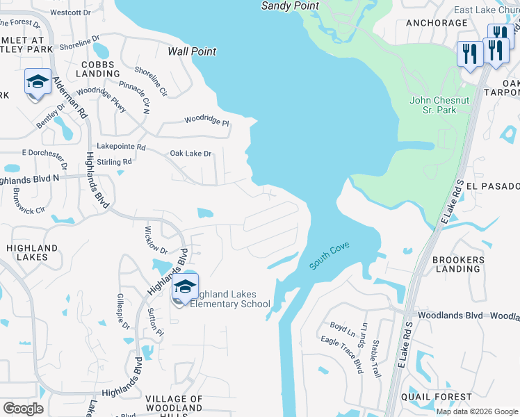 map of restaurants, bars, coffee shops, grocery stores, and more near 3957 Tarpon Pointe Circle in Palm Harbor