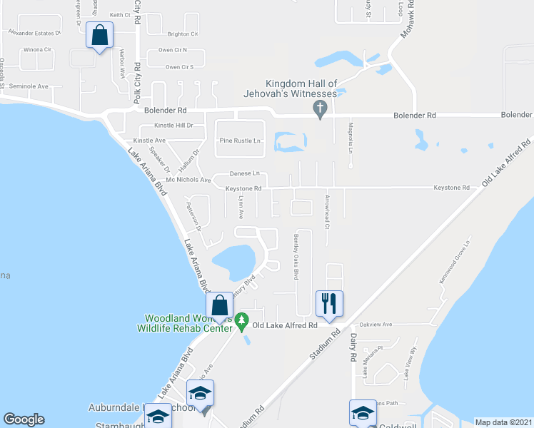 map of restaurants, bars, coffee shops, grocery stores, and more near 1203 Price Avenue in Auburndale