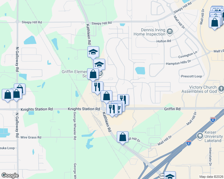 map of restaurants, bars, coffee shops, grocery stores, and more near 3231 Bear Creek Ln in Lakeland