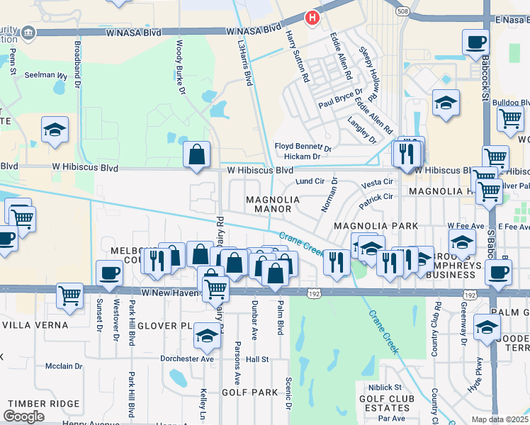 map of restaurants, bars, coffee shops, grocery stores, and more near 805 Glenmore Circle in Melbourne