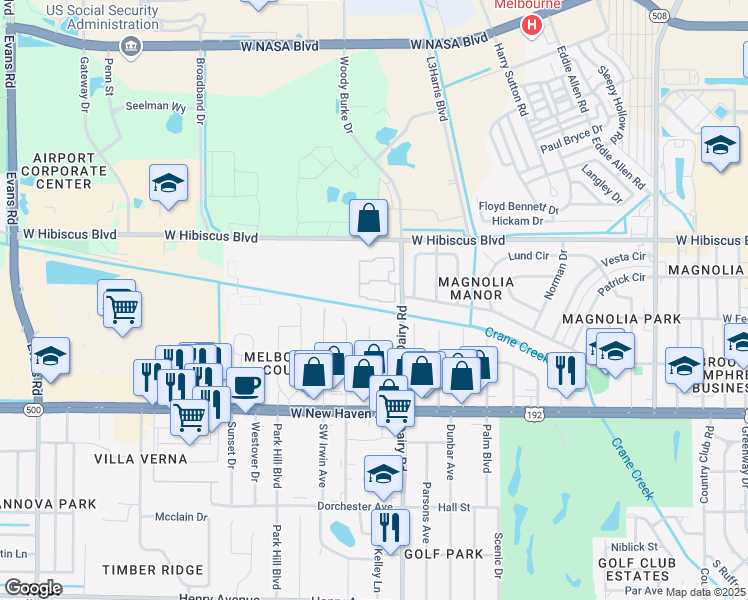 map of restaurants, bars, coffee shops, grocery stores, and more near 141 San Paulo Circle in West Melbourne