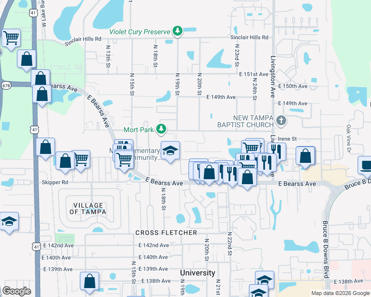 map of restaurants, bars, coffee shops, grocery stores, and more near 1906 South Mobile Villa Drive in Lutz