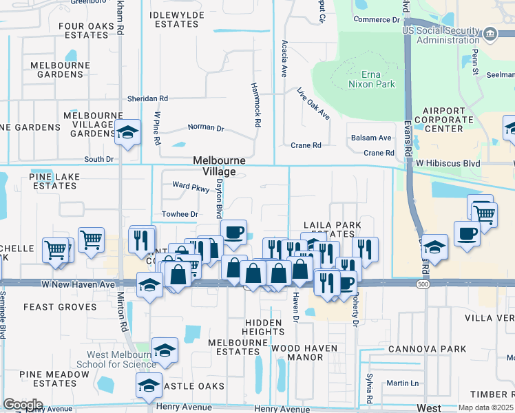 map of restaurants, bars, coffee shops, grocery stores, and more near 6152 Isla Street in Melbourne